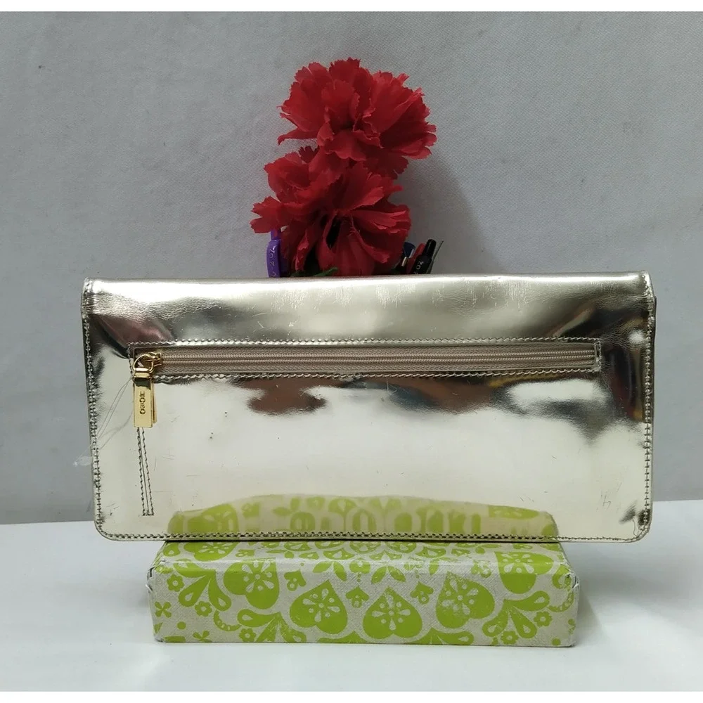 HOBO International Metallic Gold Leather Turnlock Closure Credit Card Wallet